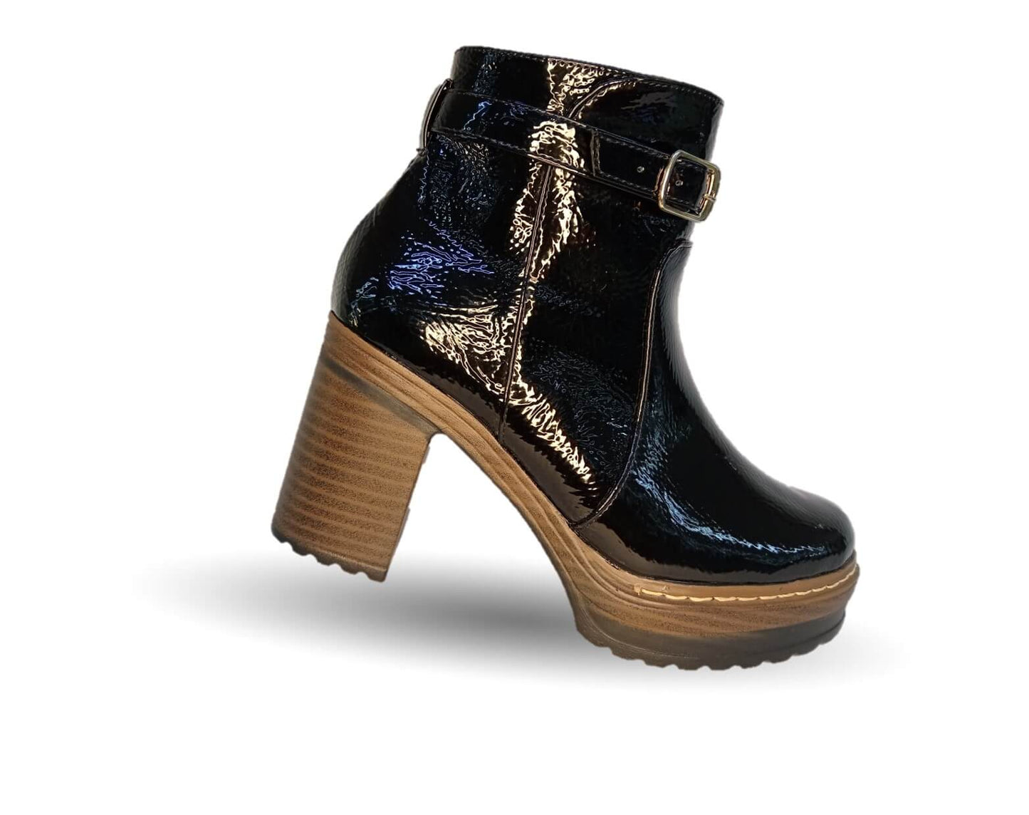 Bota Casual de moda de piel de ternera con tacón alto Pullman 8502 Charol Negro para mujer