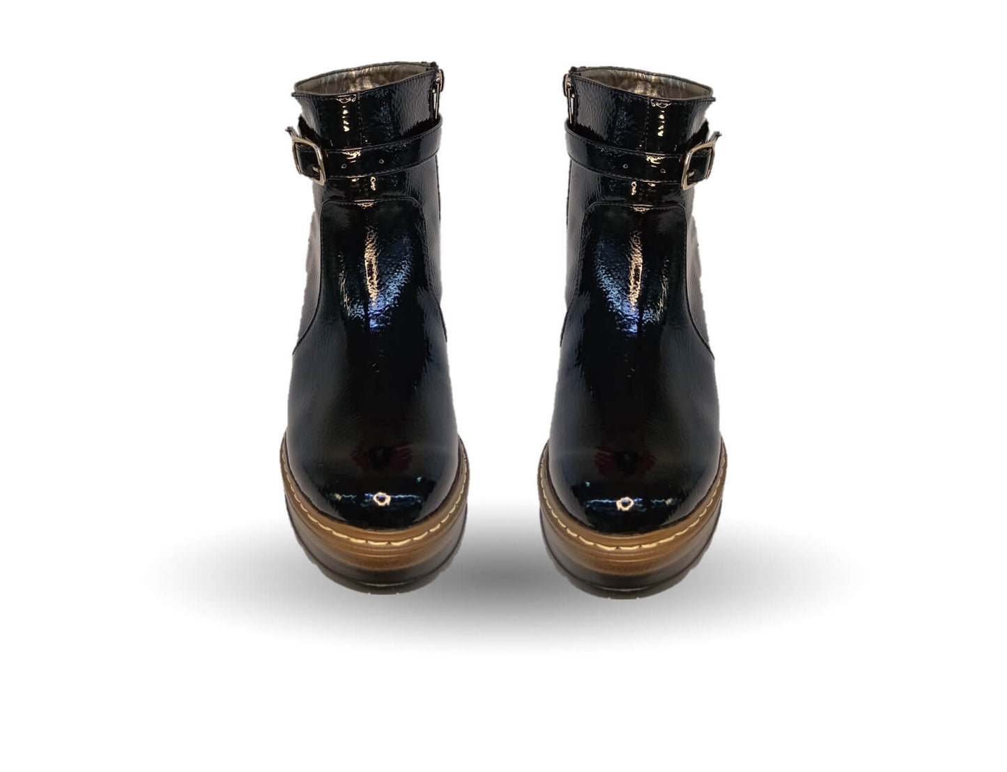Bota Casual de moda de piel de ternera con tacón alto Pullman 8502 Charol Negro para mujer
