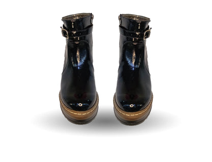 Bota Casual de moda de piel de ternera con tacón alto Pullman 8502 Charol Negro para mujer