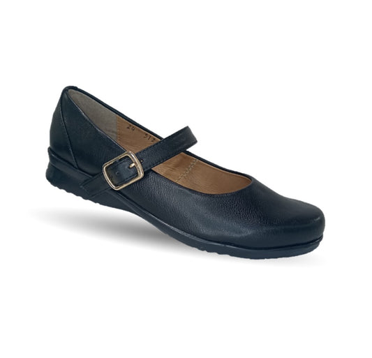 Zapato Escolar y Casual de piel de ternera con hebilla Pullman 8997 Negro para mujer