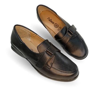 Zapato Casual y Escolar de piel de ternera con contactel Pullman 8998 Negro para mujer