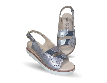 Sandalia de Confort de piel de ternera con cuña mediana Pullman 9505 Inox para mujer