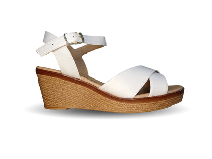 Sandalia de Confort y Casual de piel de ternera con cuña mediana Pullman 952 Blanco para mujer