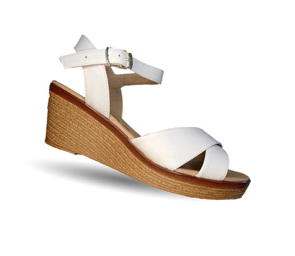 Sandalia de Confort y Casual de piel de ternera con cuña mediana Pullman 952 Blanco para mujer