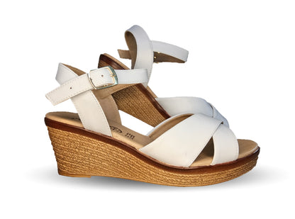 Sandalia de Confort y Casual de piel de ternera con cuña mediana Pullman 952 Blanco para mujer