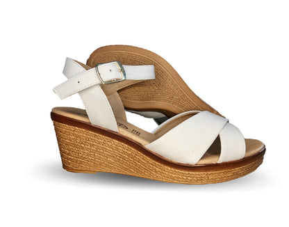 Sandalia de Confort y Casual de piel de ternera con cuña mediana Pullman 952 Blanco para mujer