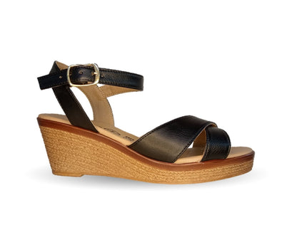 Sandalia de Confort y Casual de piel de ternera con cuña mediana Pullman 952 Negro para mujer