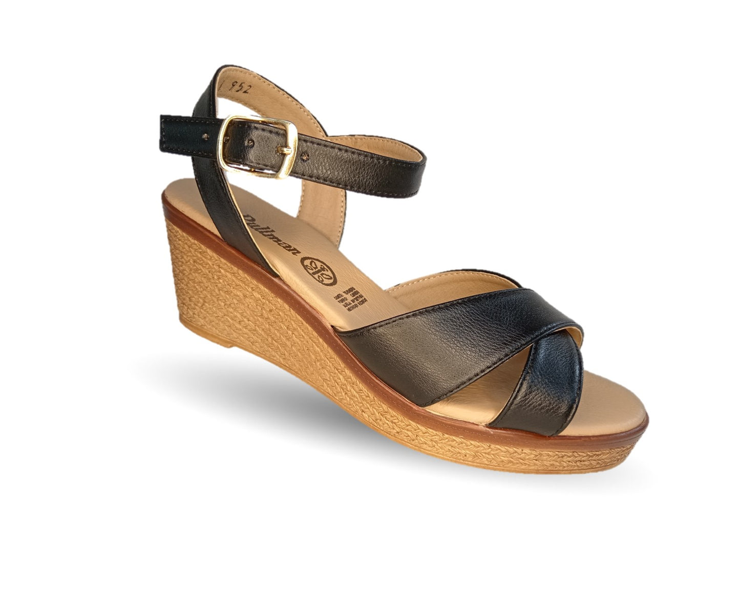 Sandalia de Confort y Casual de piel de ternera con cuña mediana Pullman 952 Negro para mujer