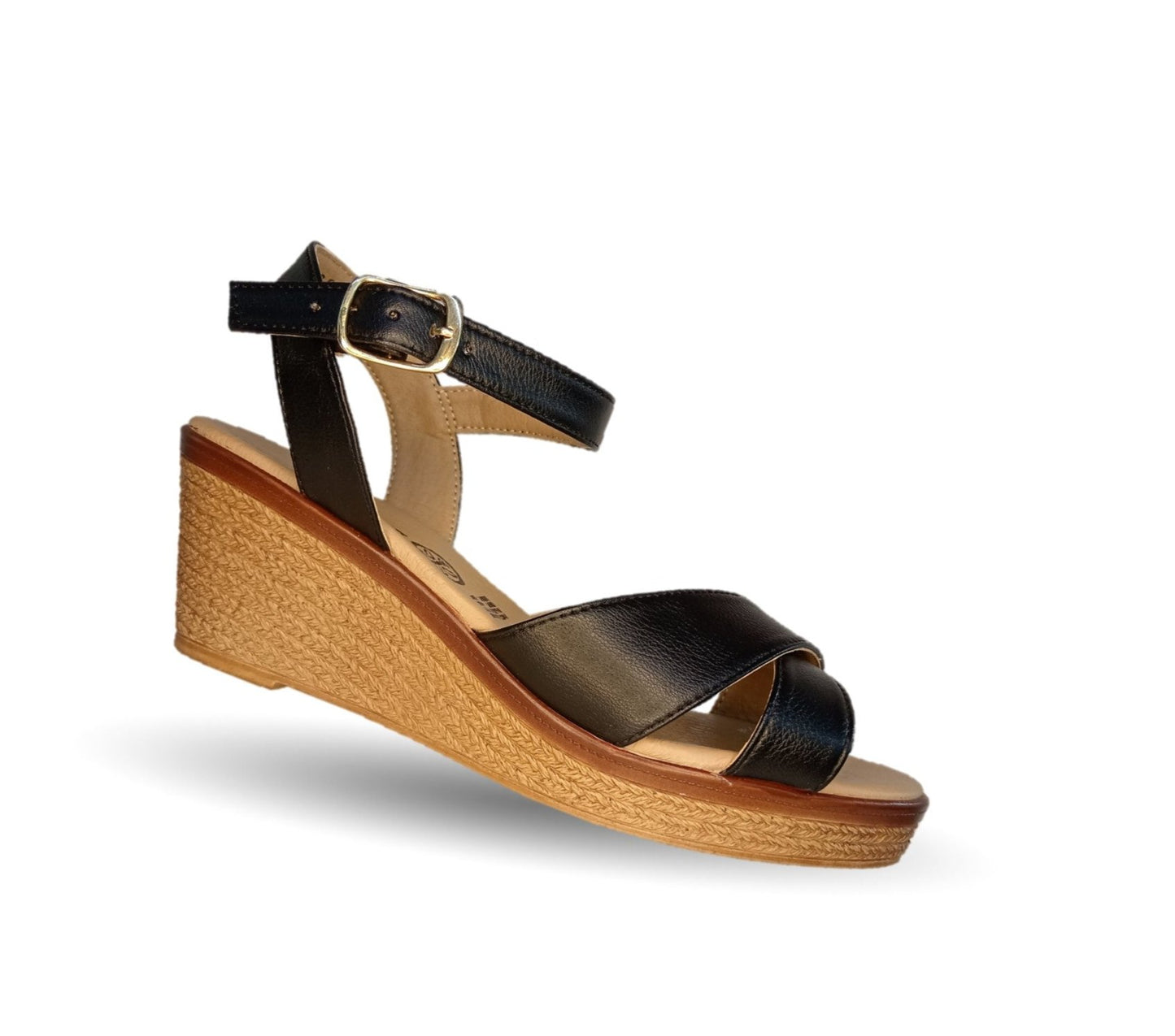 Sandalia de Confort y Casual de piel de ternera con cuña mediana Pullman 952 Negro para mujer