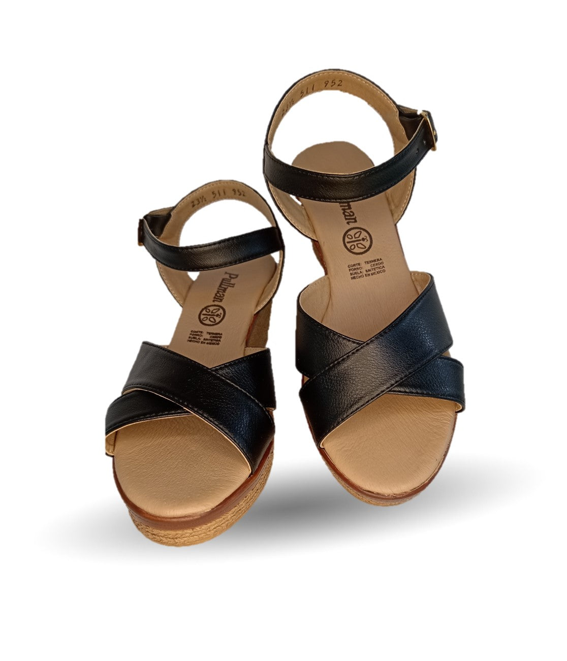 Sandalia de Confort y Casual de piel de ternera con cuña mediana Pullman 952 Negro para mujer