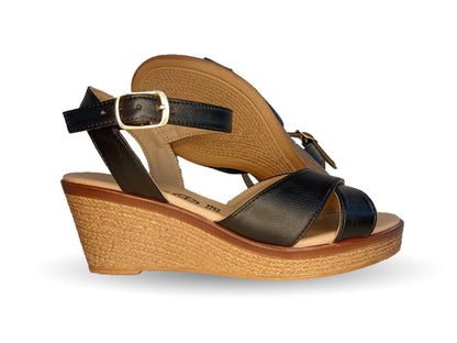 Sandalia de Confort y Casual de piel de ternera con cuña mediana Pullman 952 Negro para mujer