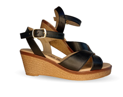 Sandalia de Confort y Casual de piel de ternera con cuña mediana Pullman 952 Negro para mujer