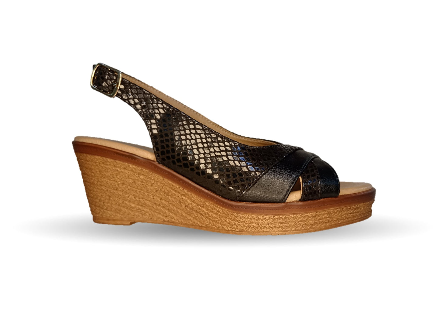 Sandalia de Confort y Casual de piel de ternera con cuña mediana Pullman 957 Negro para mujer