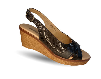 Sandalia de Confort y Casual de piel de ternera con cuña mediana Pullman 957 Negro para mujer