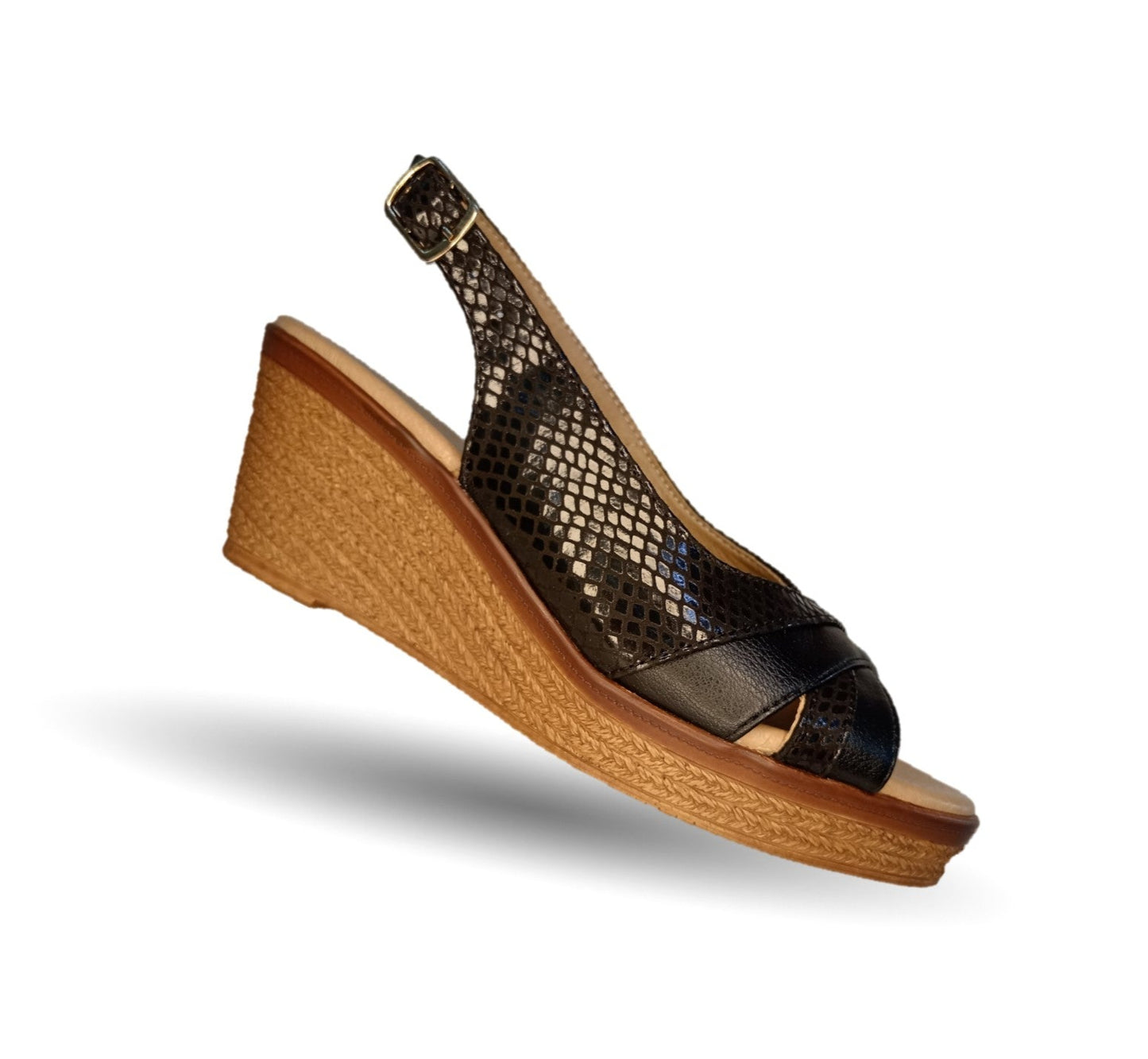 Sandalia de Confort y Casual de piel de ternera con cuña mediana Pullman 957 Negro para mujer