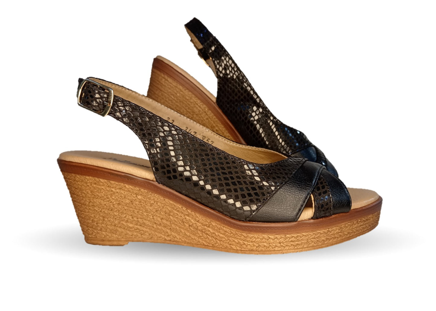 Sandalia de Confort y Casual de piel de ternera con cuña mediana Pullman 957 Negro para mujer