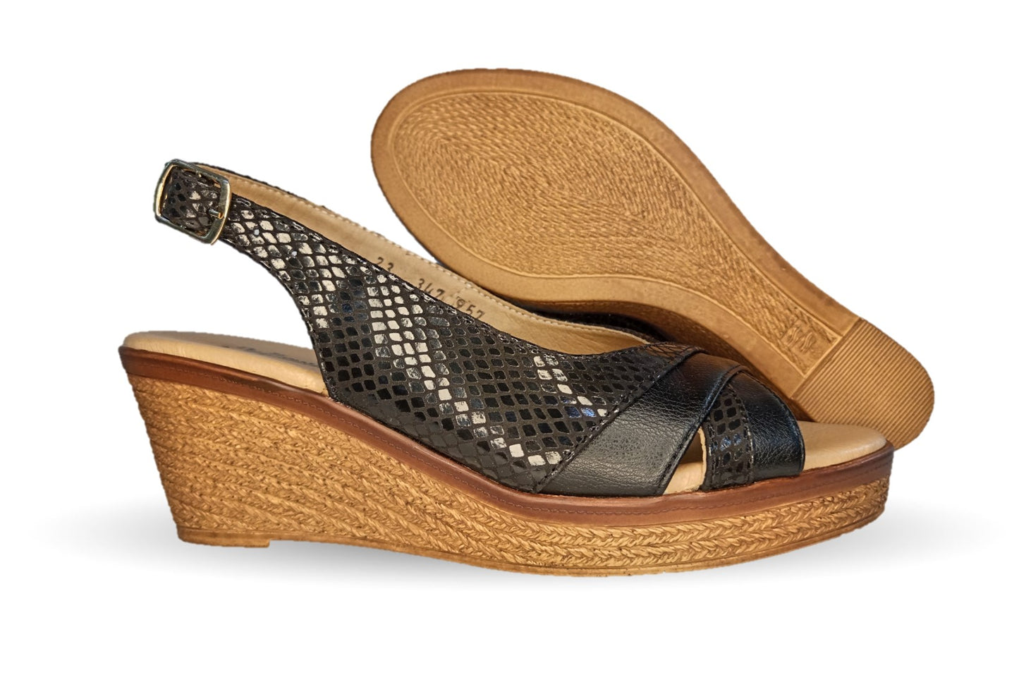 Sandalia de Confort y Casual de piel de ternera con cuña mediana Pullman 957 Negro para mujer