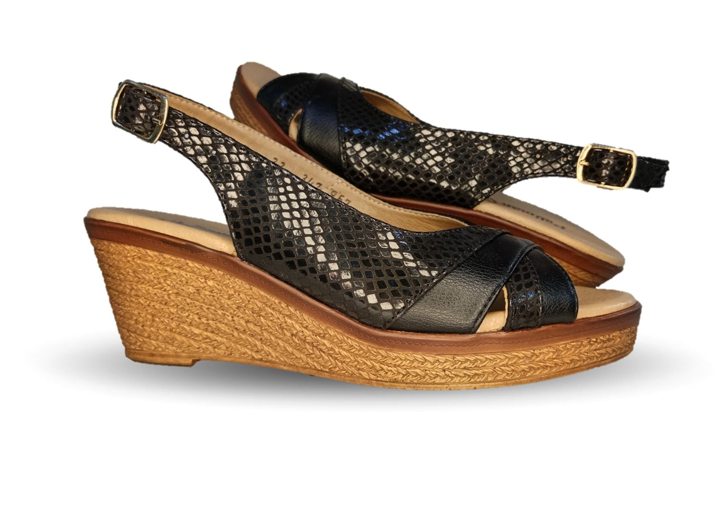 Sandalia de Confort y Casual de piel de ternera con cuña mediana Pullman 957 Negro para mujer