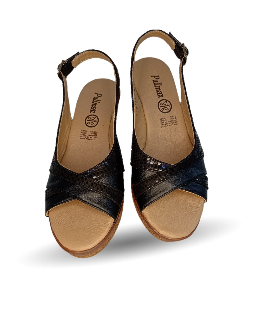 Sandalia de Confort y Casual de piel de ternera con cuña mediana Pullman 957 Negro para mujer
