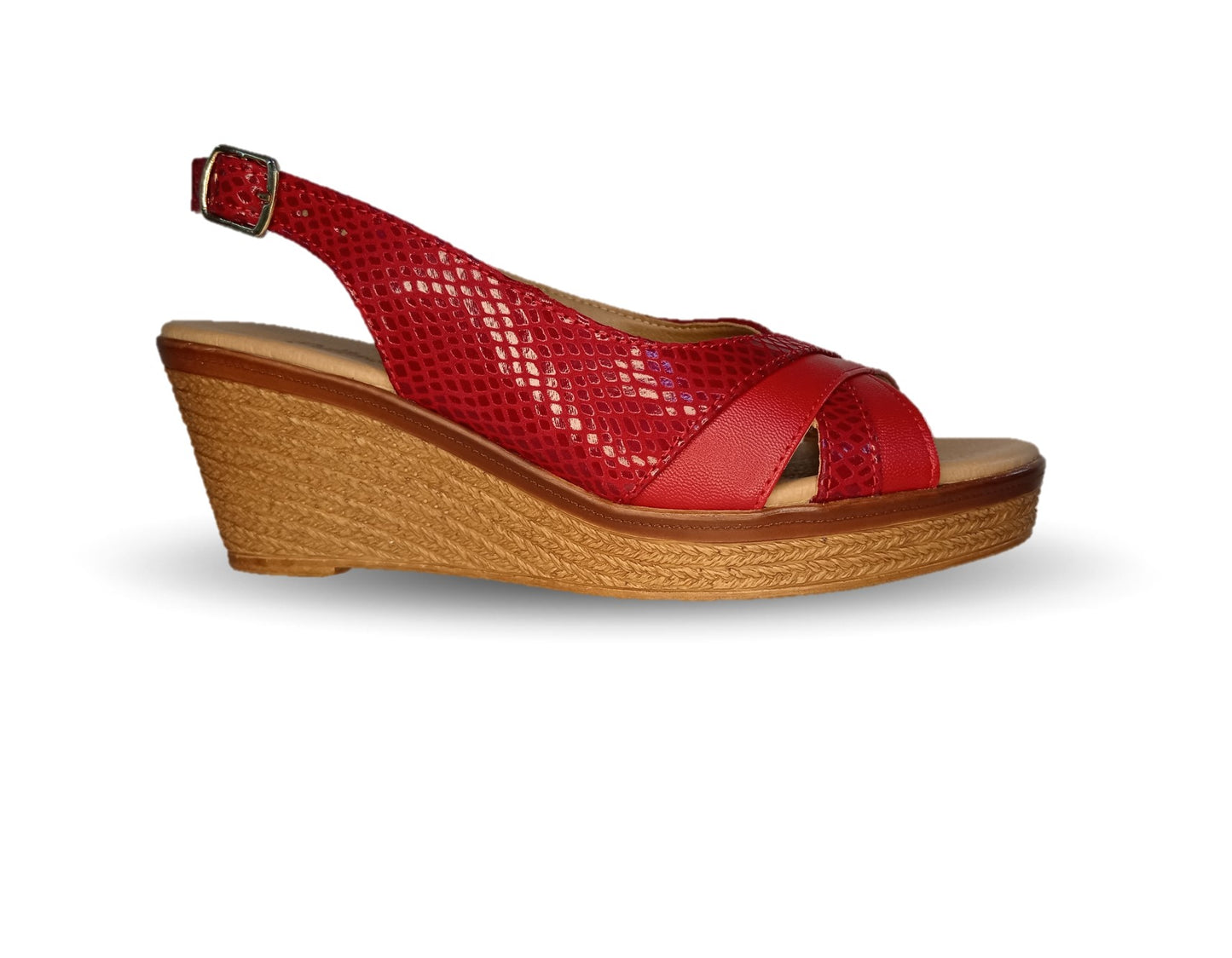 Sandalia de Confort y Casual de piel de ternera con cuña mediana Pullman 957 Rojo para mujer