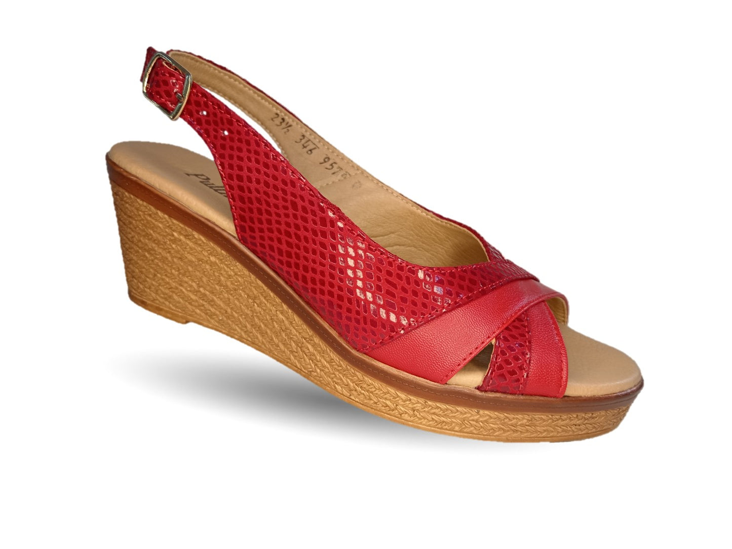 Sandalia de Confort y Casual de piel de ternera con cuña mediana Pullman 957 Rojo para mujer