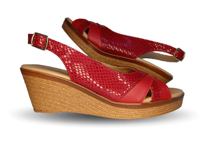 Sandalia de Confort y Casual de piel de ternera con cuña mediana Pullman 957 Rojo para mujer