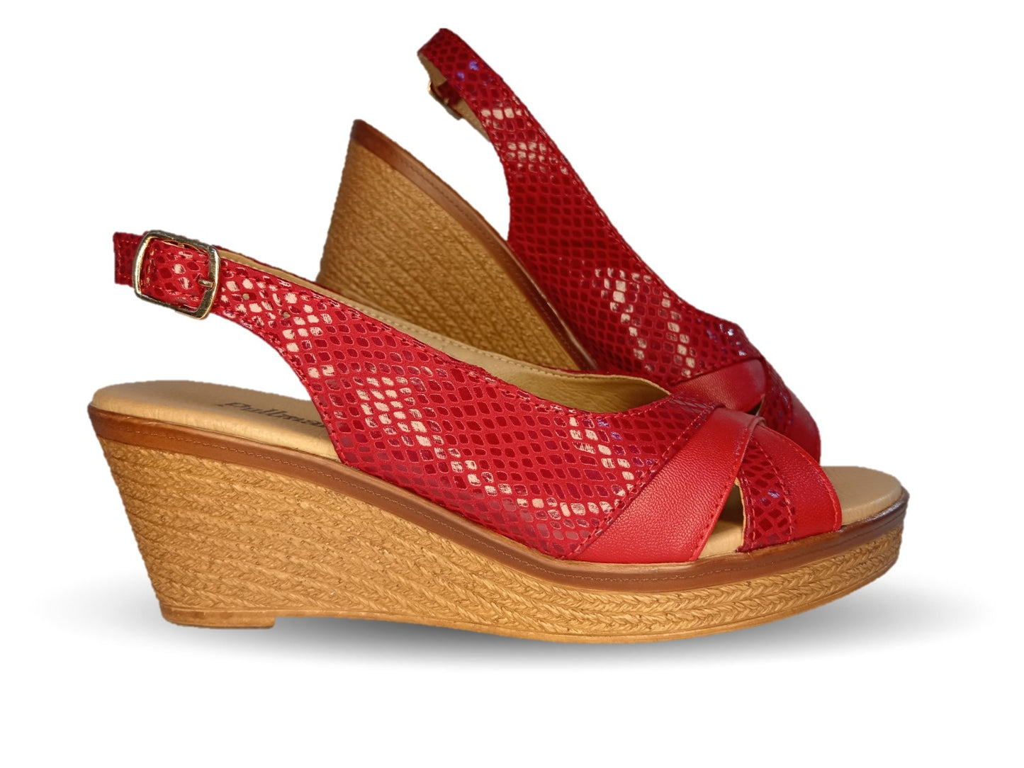 Sandalia de Confort y Casual de piel de ternera con cuña mediana Pullman 957 Rojo para mujer