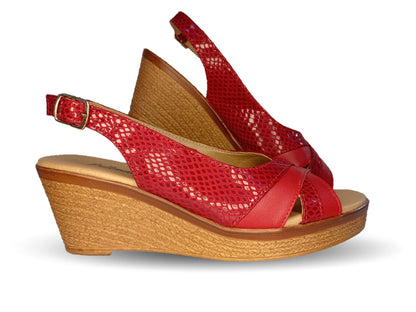 Sandalia de Confort y Casual de piel de ternera con cuña mediana Pullman 957 Rojo para mujer