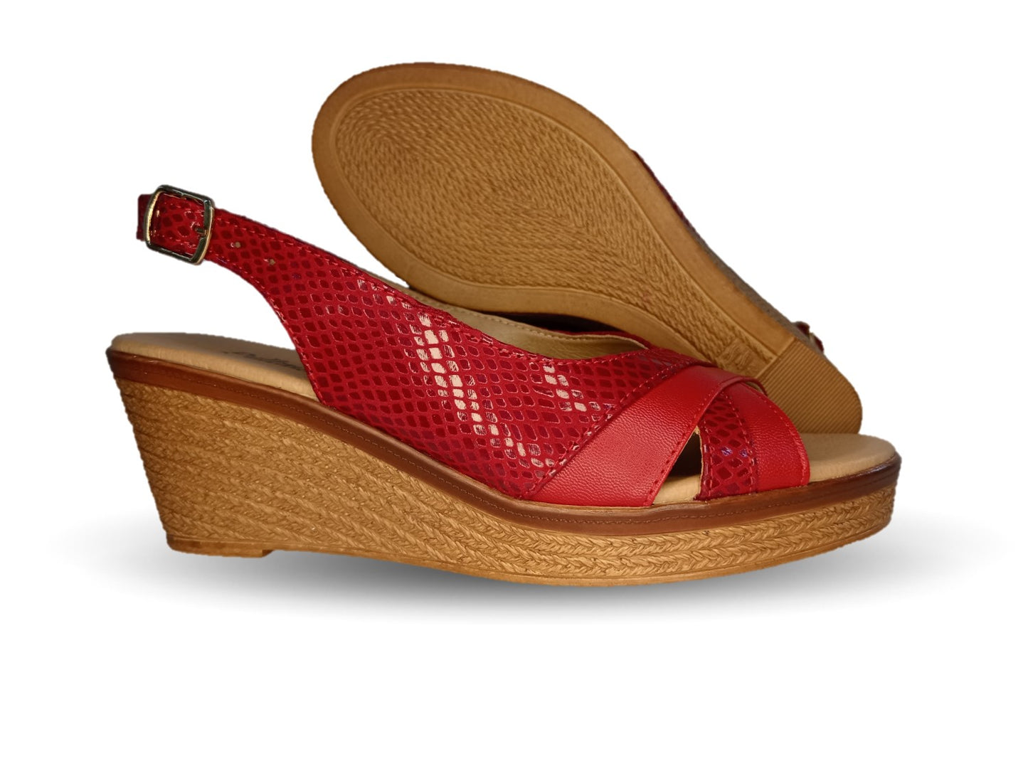 Sandalia de Confort y Casual de piel de ternera con cuña mediana Pullman 957 Rojo para mujer