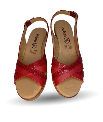 Sandalia de Confort y Casual de piel de ternera con cuña mediana Pullman 957 Rojo para mujer