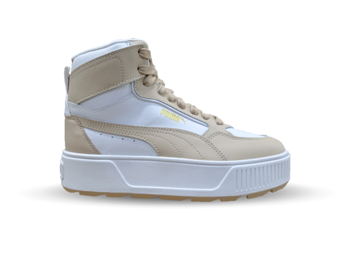 Tenis Urbano tipo Bota de moda con plataforma Puma 1304 Blanco/Camel para mujer