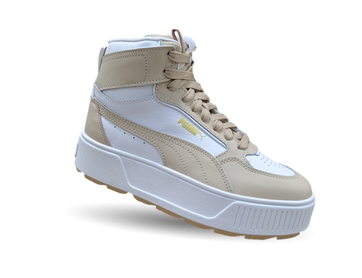 Tenis Urbano tipo Bota de moda con plataforma Puma 1304 Blanco/Camel para mujer