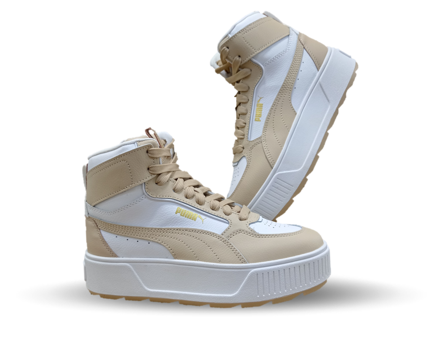 Tenis Urbano tipo Bota de moda con plataforma Puma 1304 Blanco/Camel para mujer