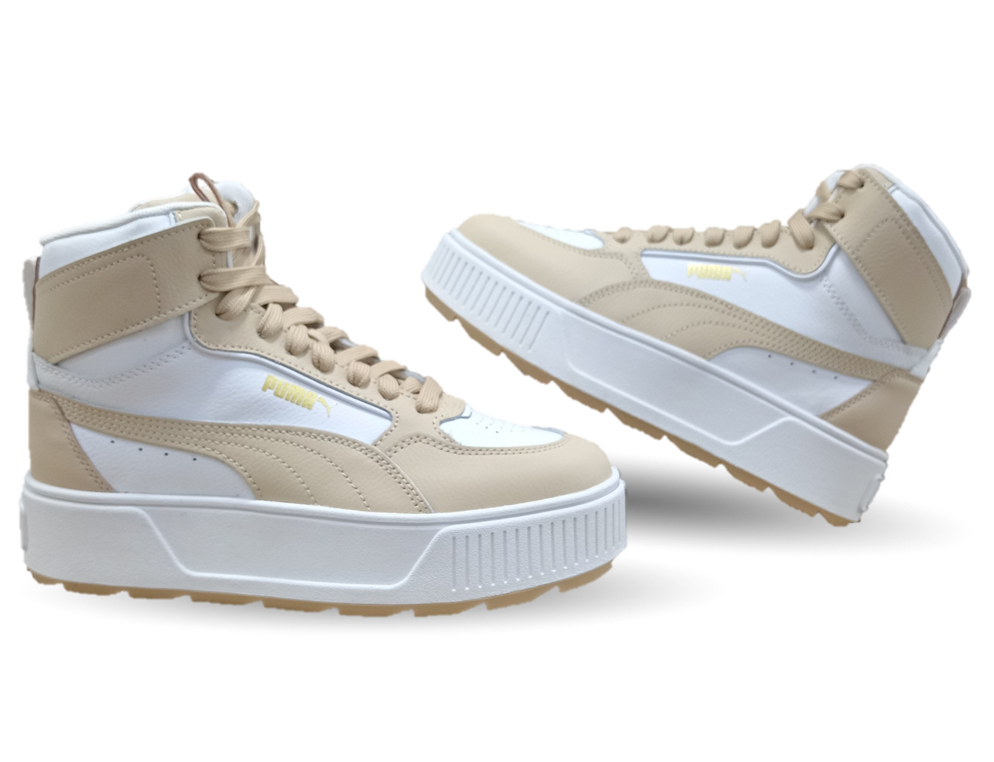 Tenis Urbano tipo Bota de moda con plataforma Puma 1304 Blanco/Camel para mujer