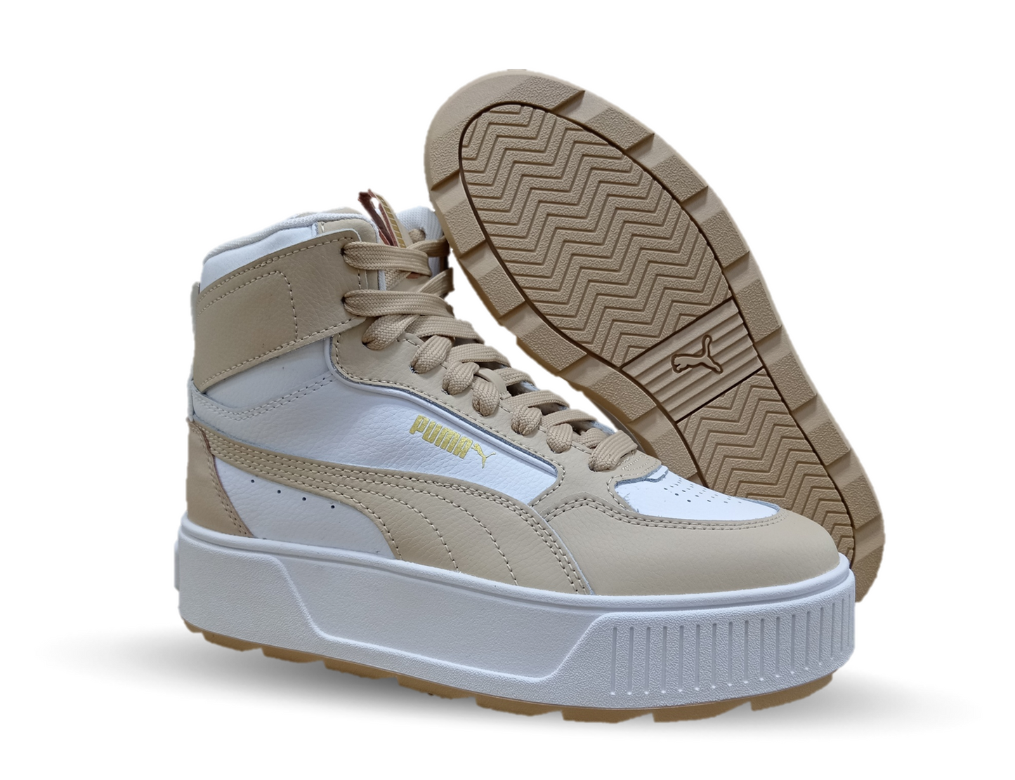 Tenis Urbano tipo Bota de moda con plataforma Puma 1304 Blanco/Camel para mujer