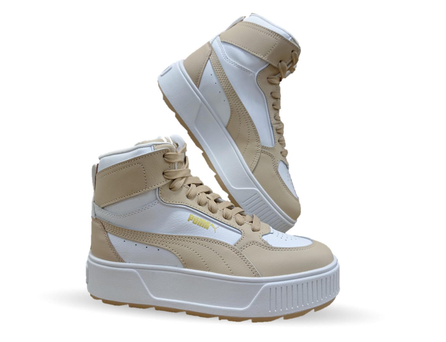 Tenis Urbano tipo Bota de moda con plataforma Puma 1304 Blanco/Camel para mujer
