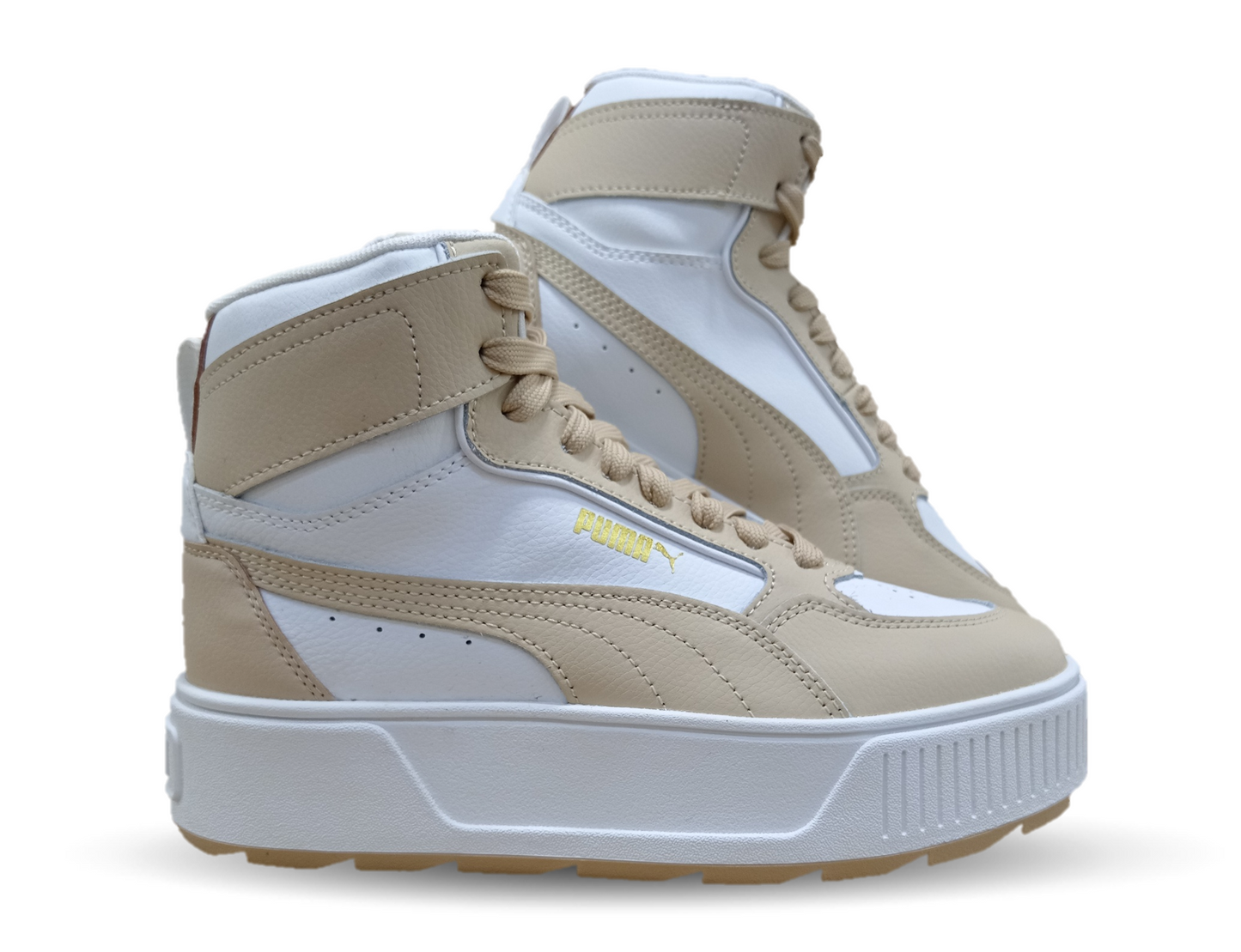 Tenis Urbano tipo Bota de moda con plataforma Puma 1304 Blanco/Camel para mujer