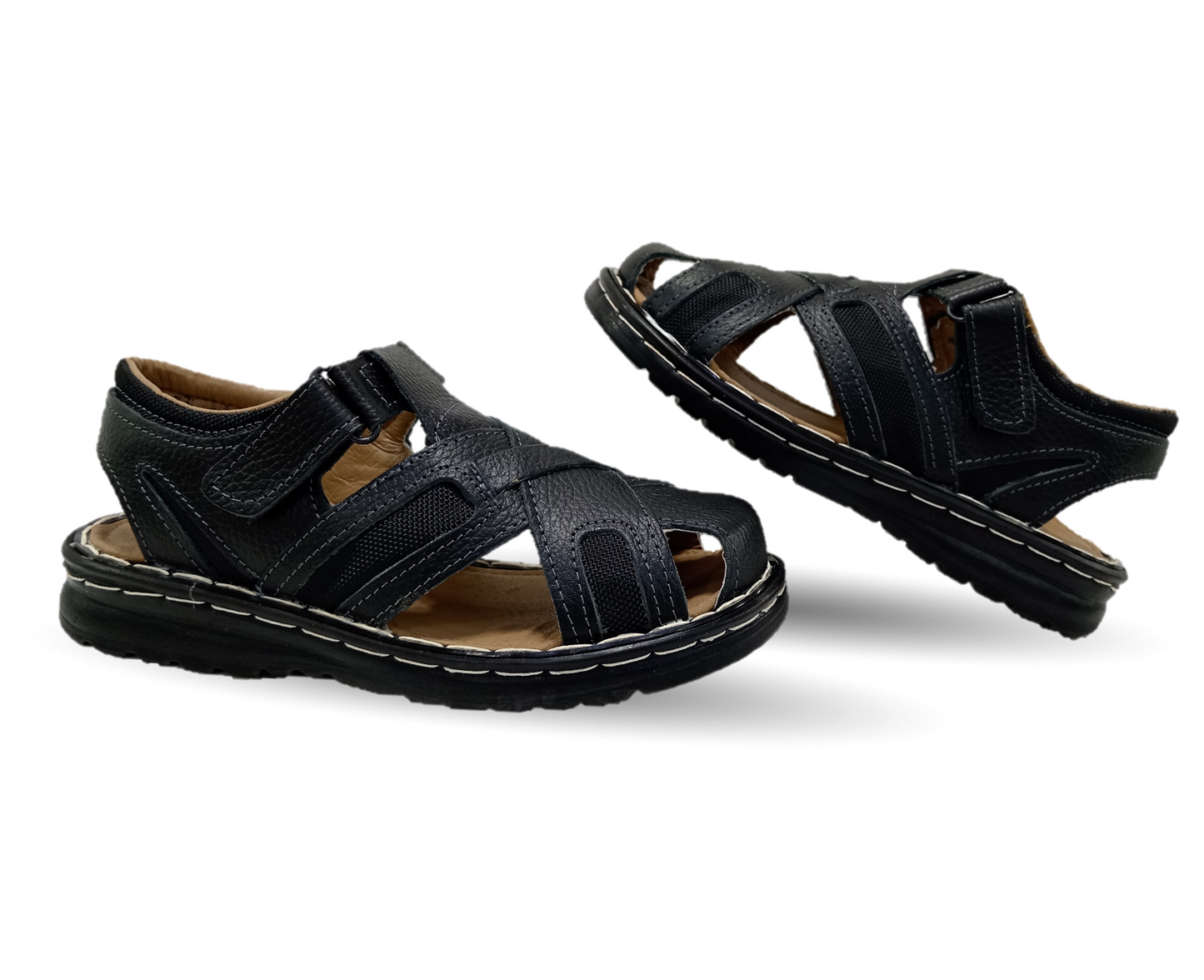 Sandalia de Piel Riveello 610 Flother Negro para hombre