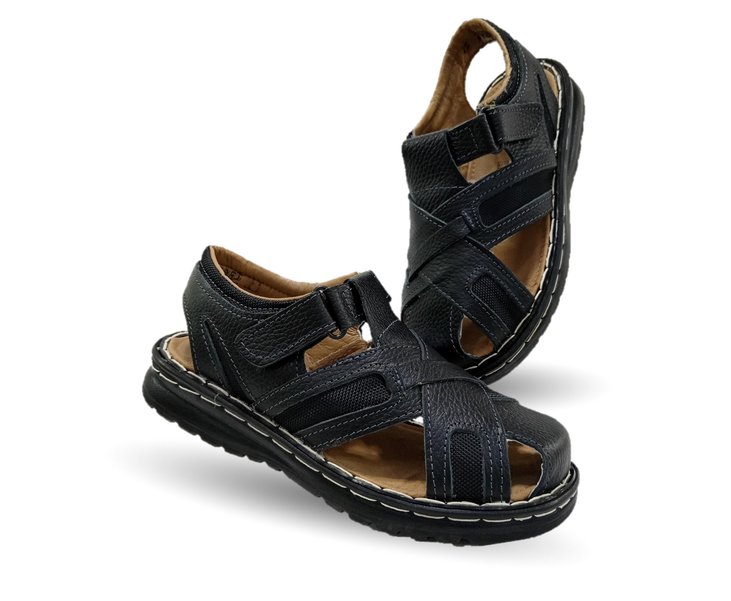 Sandalia de Piel Riveello 610 Flother Negro para hombre