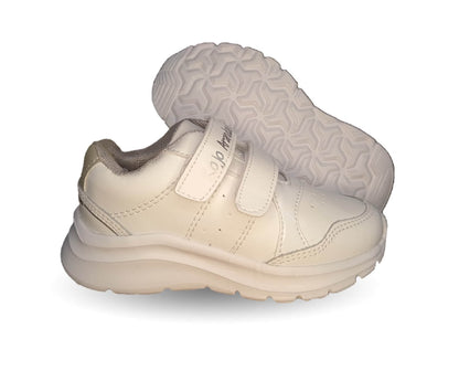 Tenis Deportivo y Escolar de piel con contactel Rojo Arándano 5074 Blanco/Blanco Unisex para niño, niña, junior y mujer