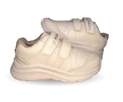Tenis Deportivo y Escolar de piel con contactel Rojo Arándano 5074 Blanco/Blanco Unisex para niño, niña, junior y mujer