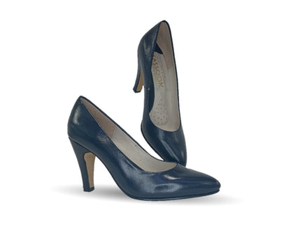 Zapatilla de Vestir de piel de cabra con suela de cuero tacón medio Sasson 1 Color Azul Marino para mujer