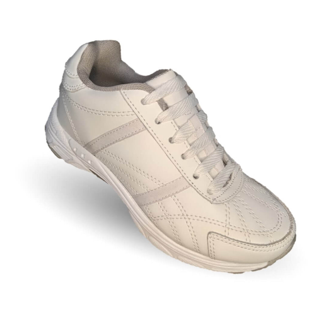 Tenis Deportivo y Escolar de piel con agujetas Sport Shoes 1959 Blanco/Blanco Unisex para niño, niña, joven, mujer y hombre