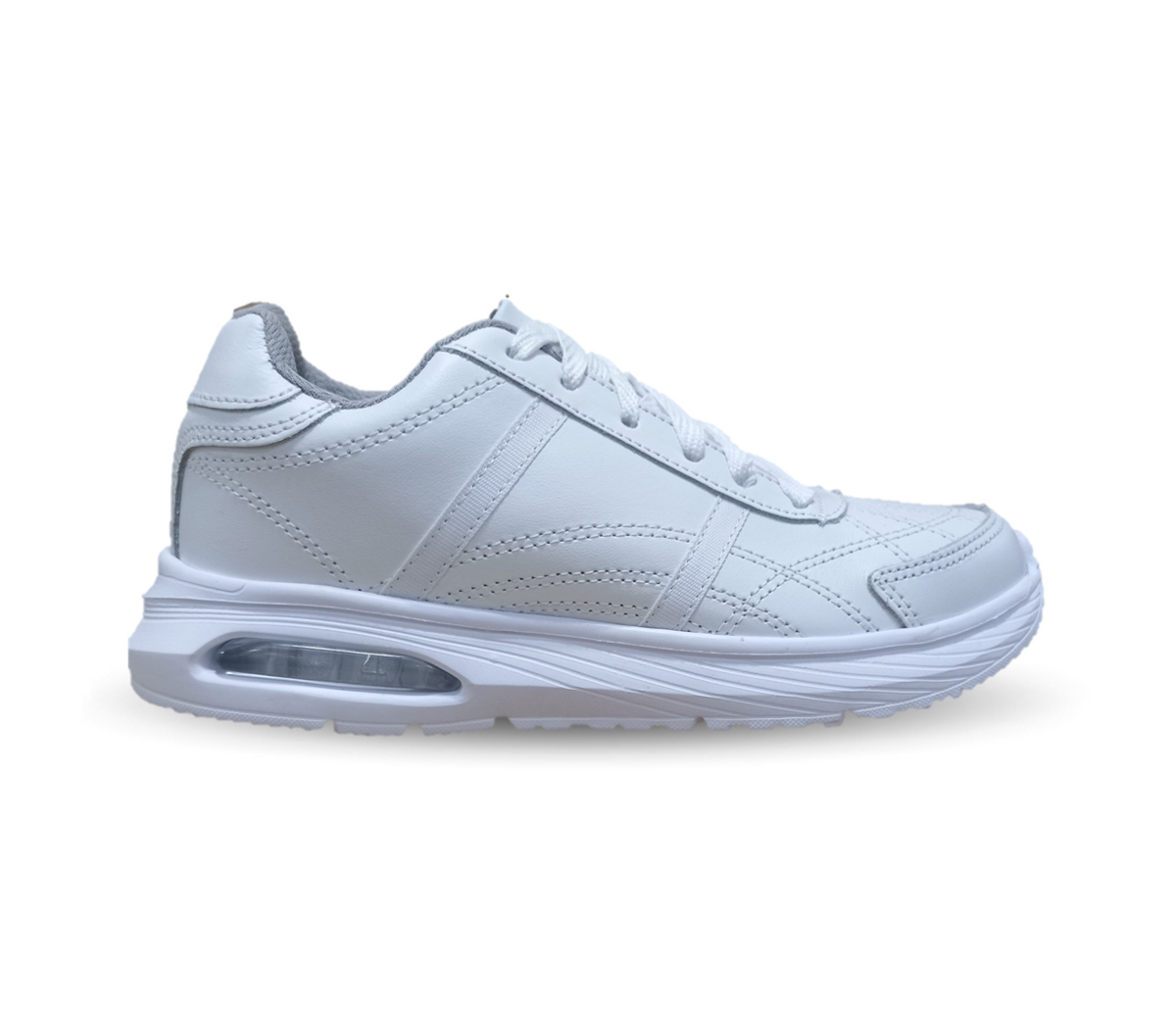 Tenis Deportivo y Escolar de piel con agujetas Sport Shoes 1959 Blanco/Blanco Unisex para niño, niña, joven, mujer y hombre