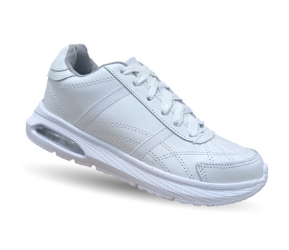 Tenis Deportivo y Escolar de piel con agujetas Sport Shoes 1959 Blanco/Blanco Unisex para niño, niña, joven, mujer y hombre