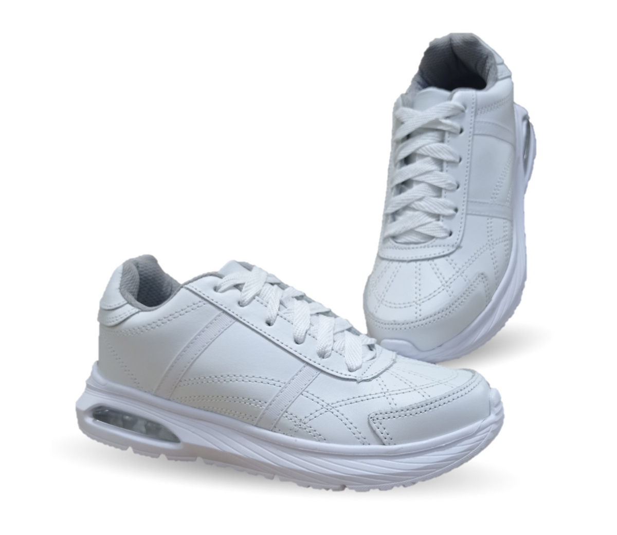Tenis Deportivo y Escolar de piel con agujetas Sport Shoes 1959 Blanco/Blanco Unisex para niño, niña, joven, mujer y hombre