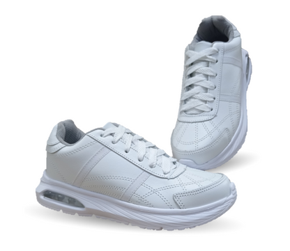 Tenis Deportivo y Escolar de piel con agujetas Sport Shoes 1959 Blanco/Blanco Unisex para niño, niña, joven, mujer y hombre