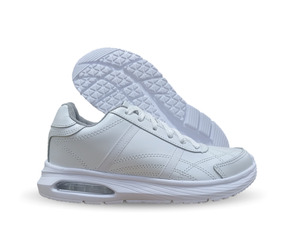Tenis Deportivo y Escolar de piel con agujetas Sport Shoes 1959 Blanco/Blanco Unisex para niño, niña, joven, mujer y hombre