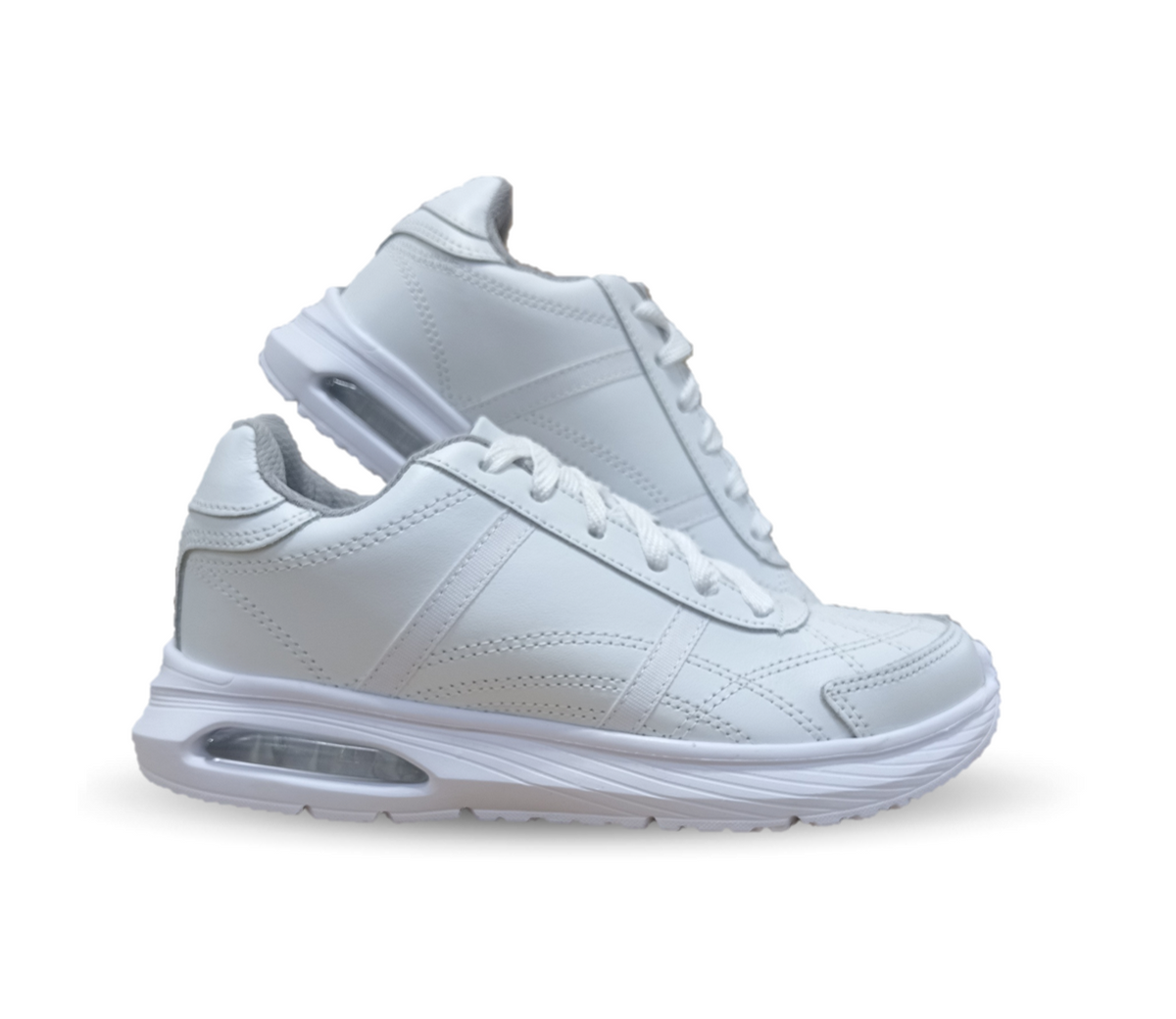 Tenis Deportivo y Escolar de piel con agujetas Sport Shoes 1959 Blanco/Blanco Unisex para niño, niña, joven, mujer y hombre