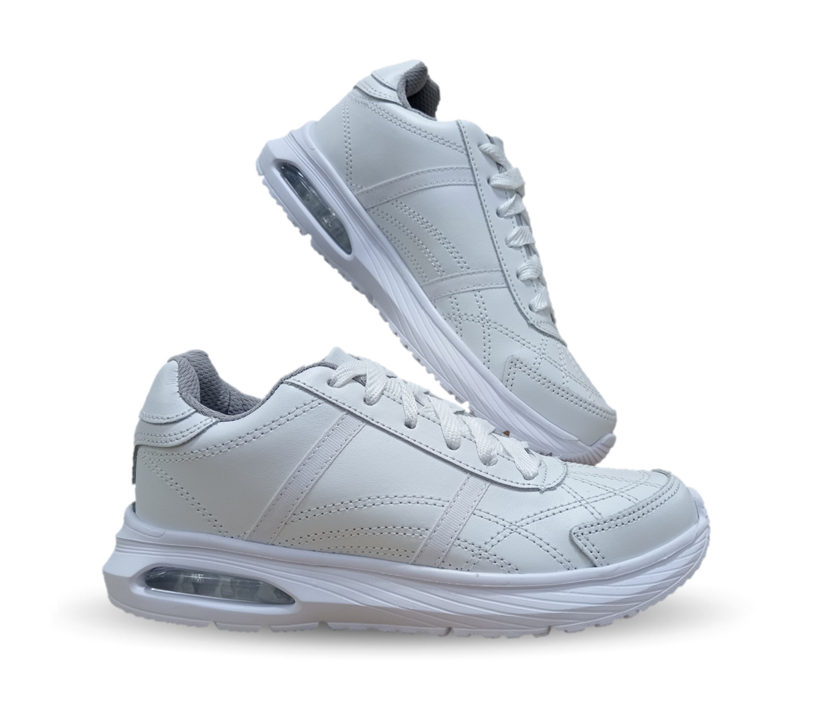 Tenis Deportivo y Escolar de piel con agujetas Sport Shoes 1959 Blanco/Blanco Unisex para niño, niña, joven, mujer y hombre